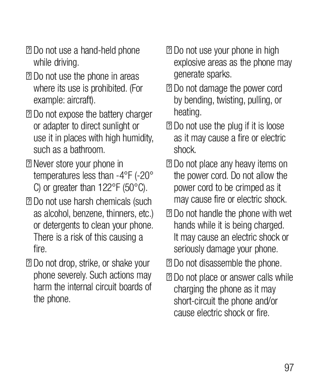 LG Electronics P925G manual Do not disassemble the phone, Do not use a hand-held phone while driving 