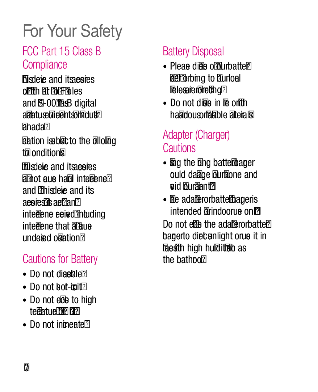 LG Electronics P970G manual Battery Disposal, Adapter Charger, Operation is subject to the following two conditions 