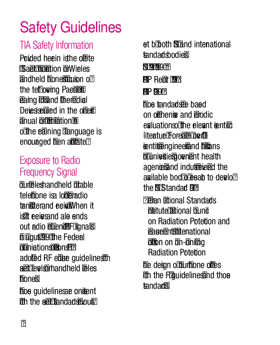 LG Electronics P970G manual Safety Guidelines, TIA Safety Information Exposure to Radio Frequency Signal 