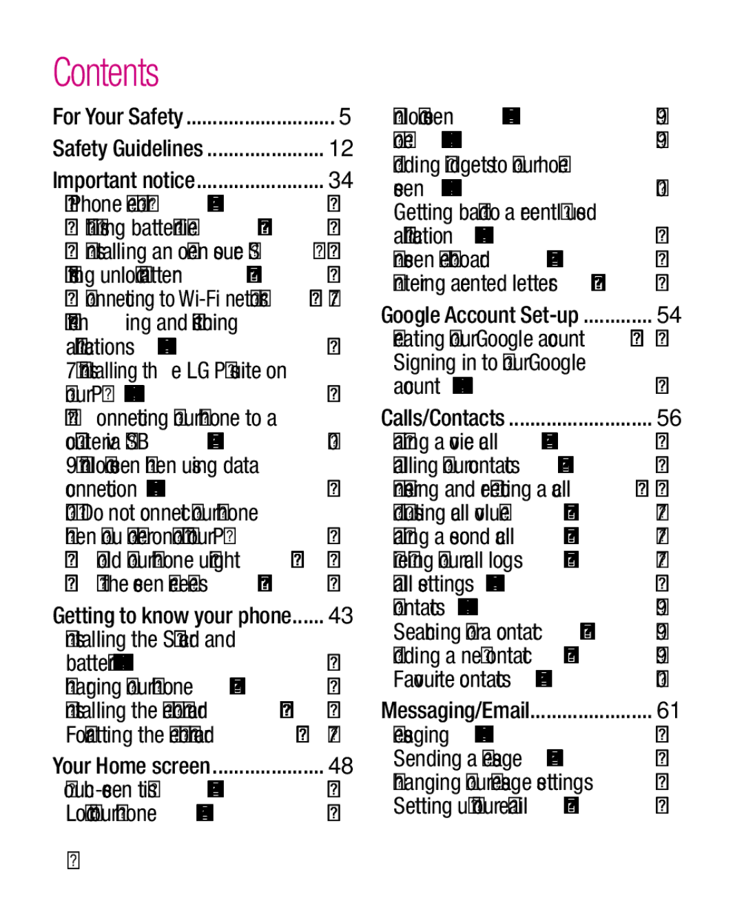 LG Electronics P970G manual Contents 