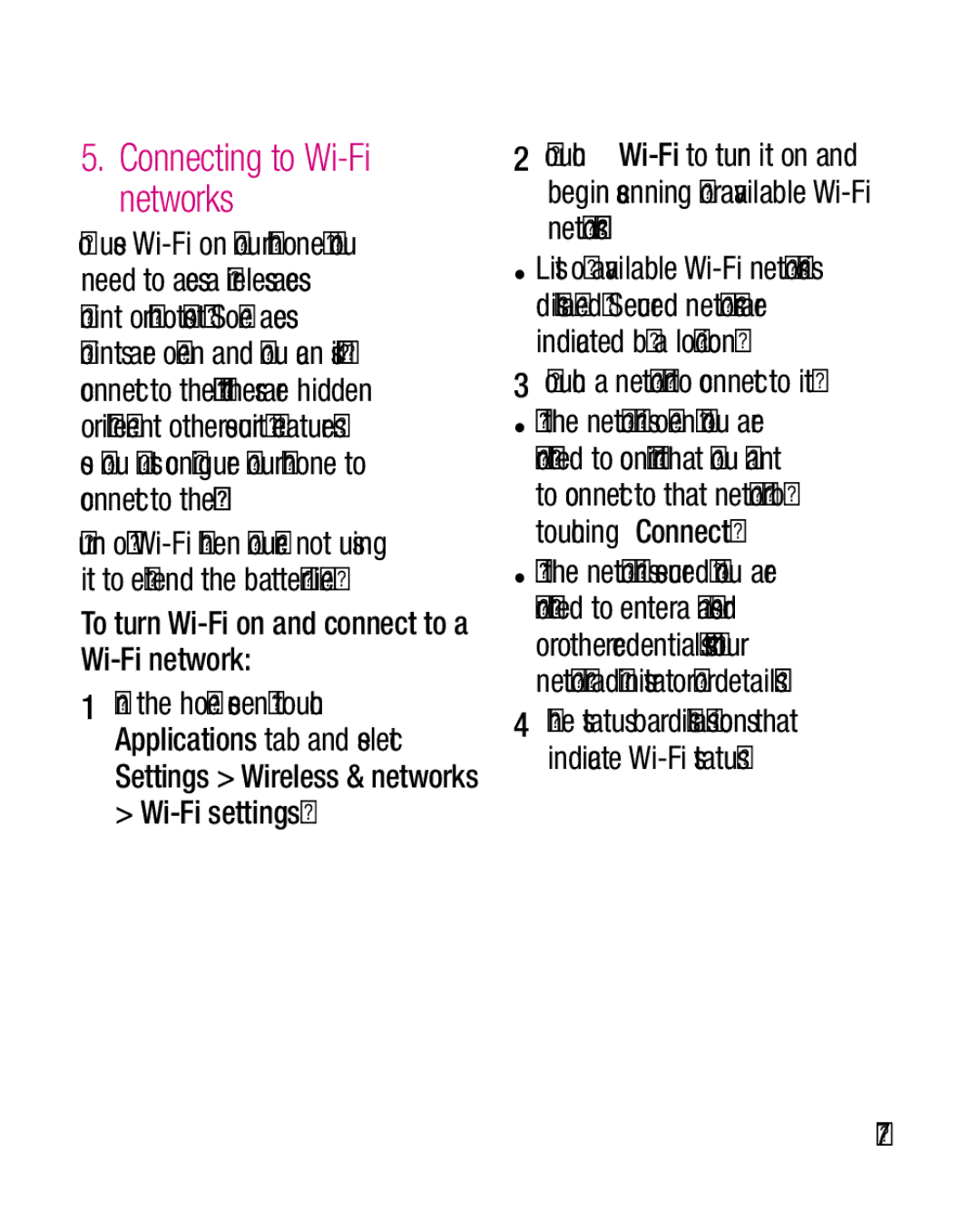 LG Electronics P970G manual Connecting to Wi-Fi networks 