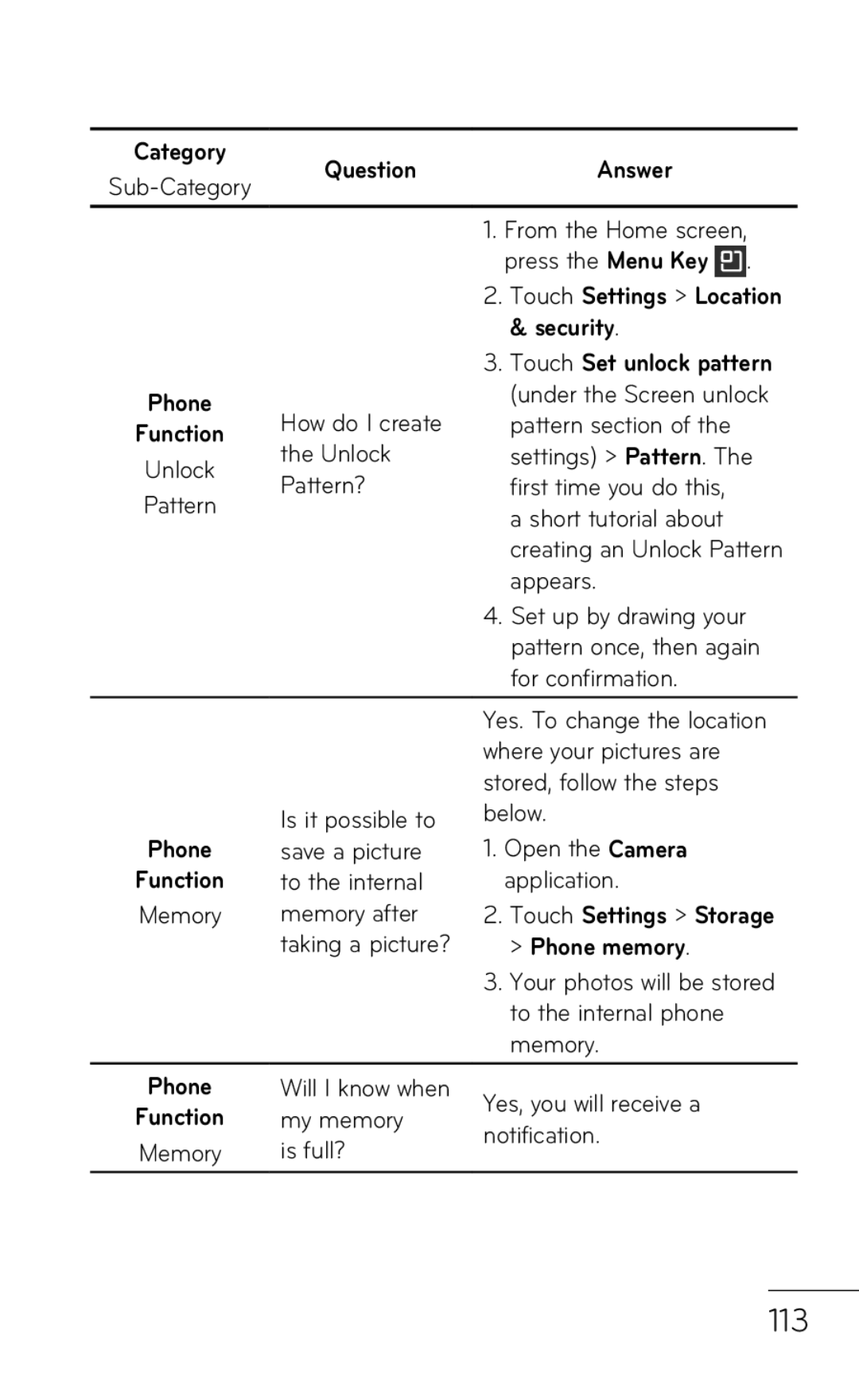 LG Electronics P999 manual 113, Security 