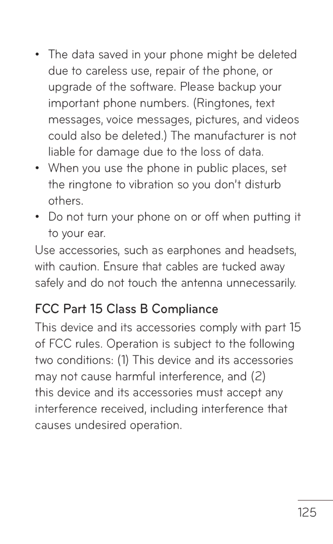 LG Electronics P999 manual FCC Part 15 Class B Compliance 