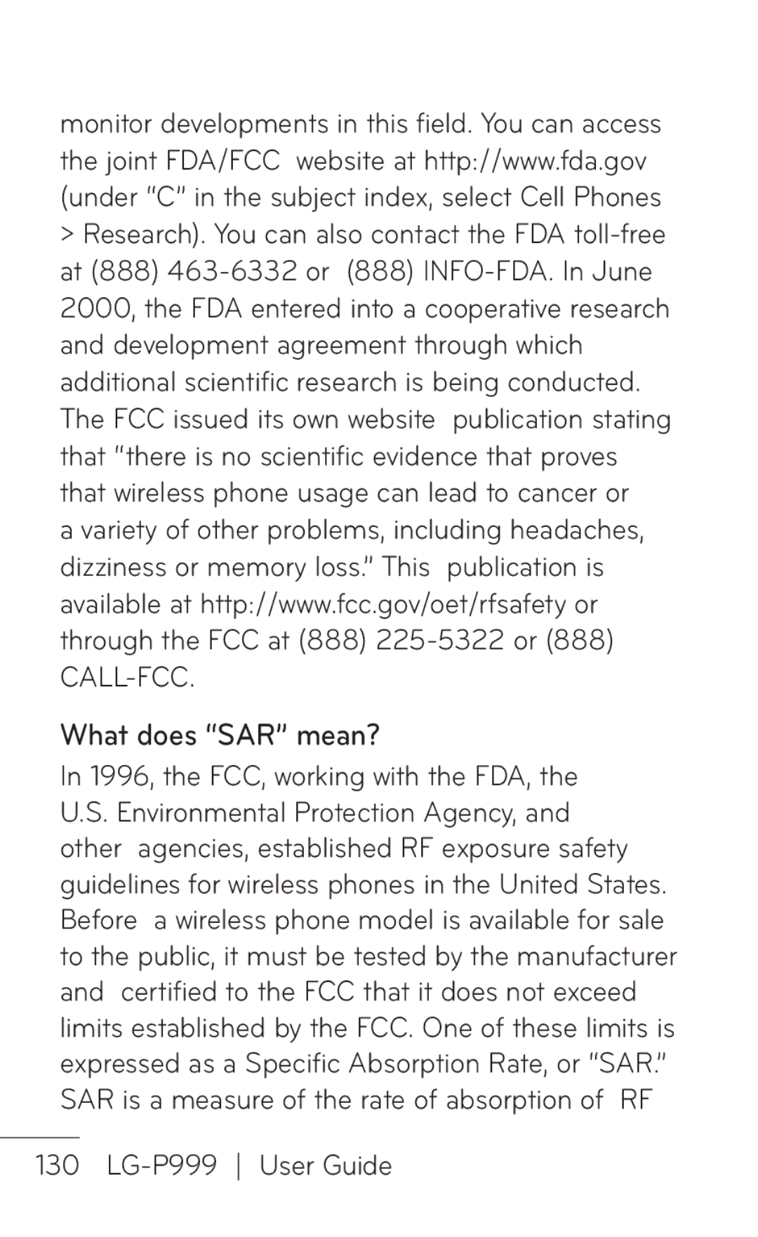LG Electronics P999 manual What does SAR mean? 