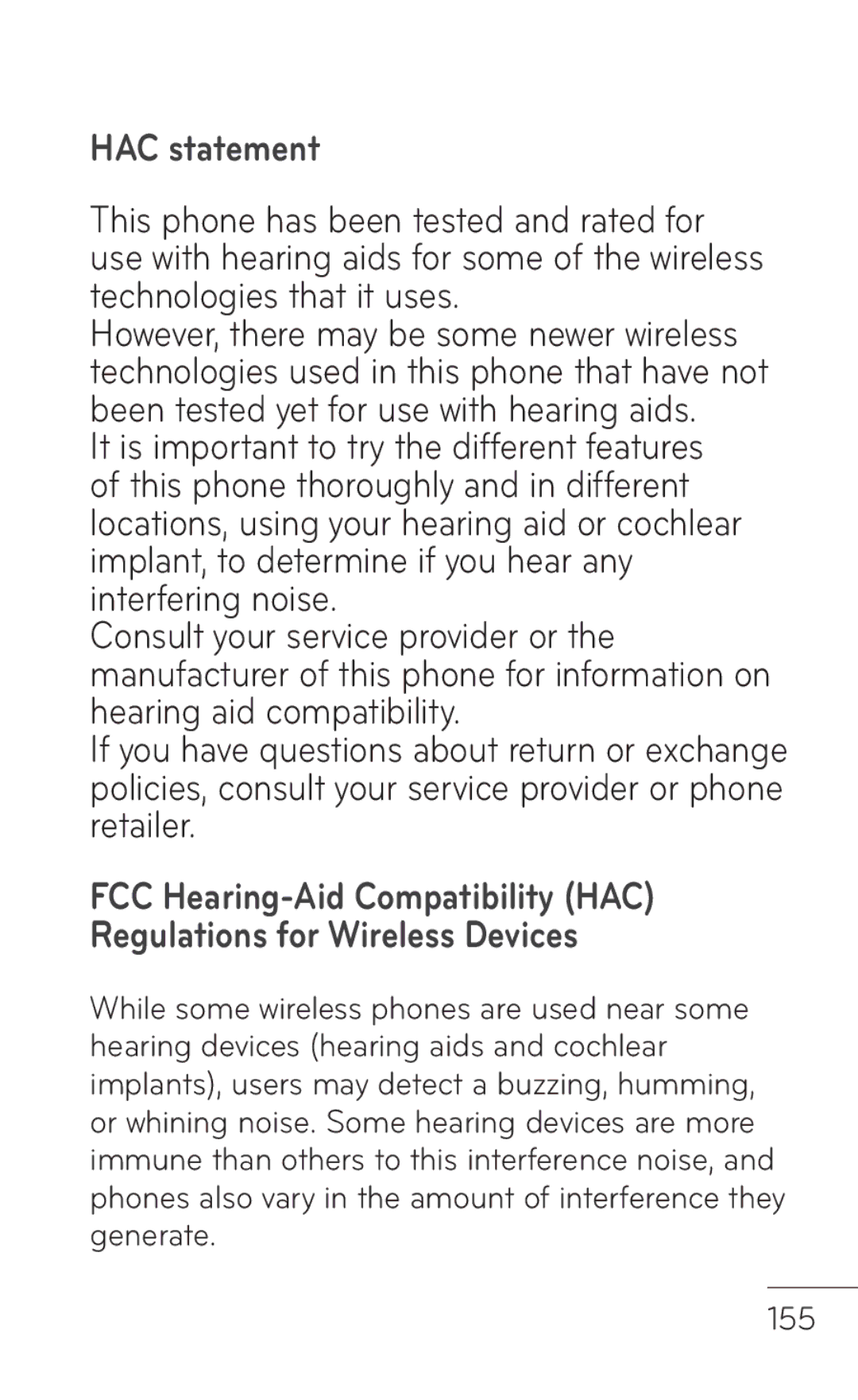 LG Electronics P999 manual HAC statement 