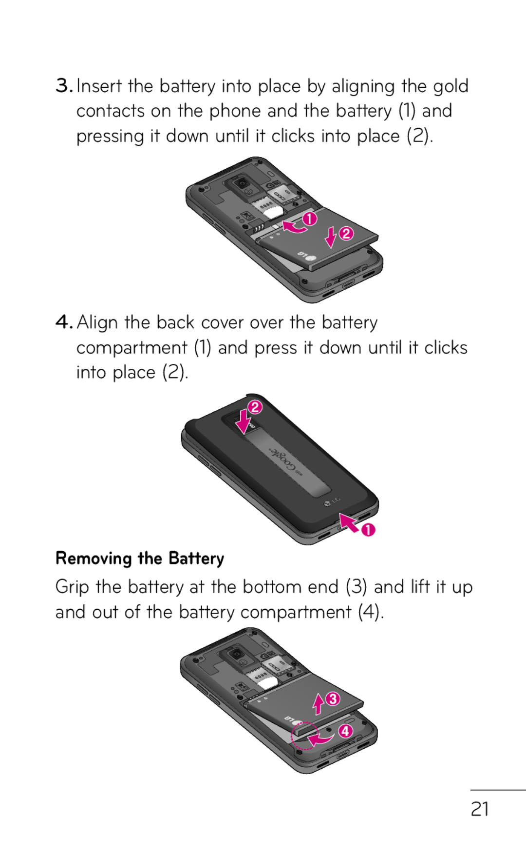 LG Electronics P999 manual Removing the Battery 