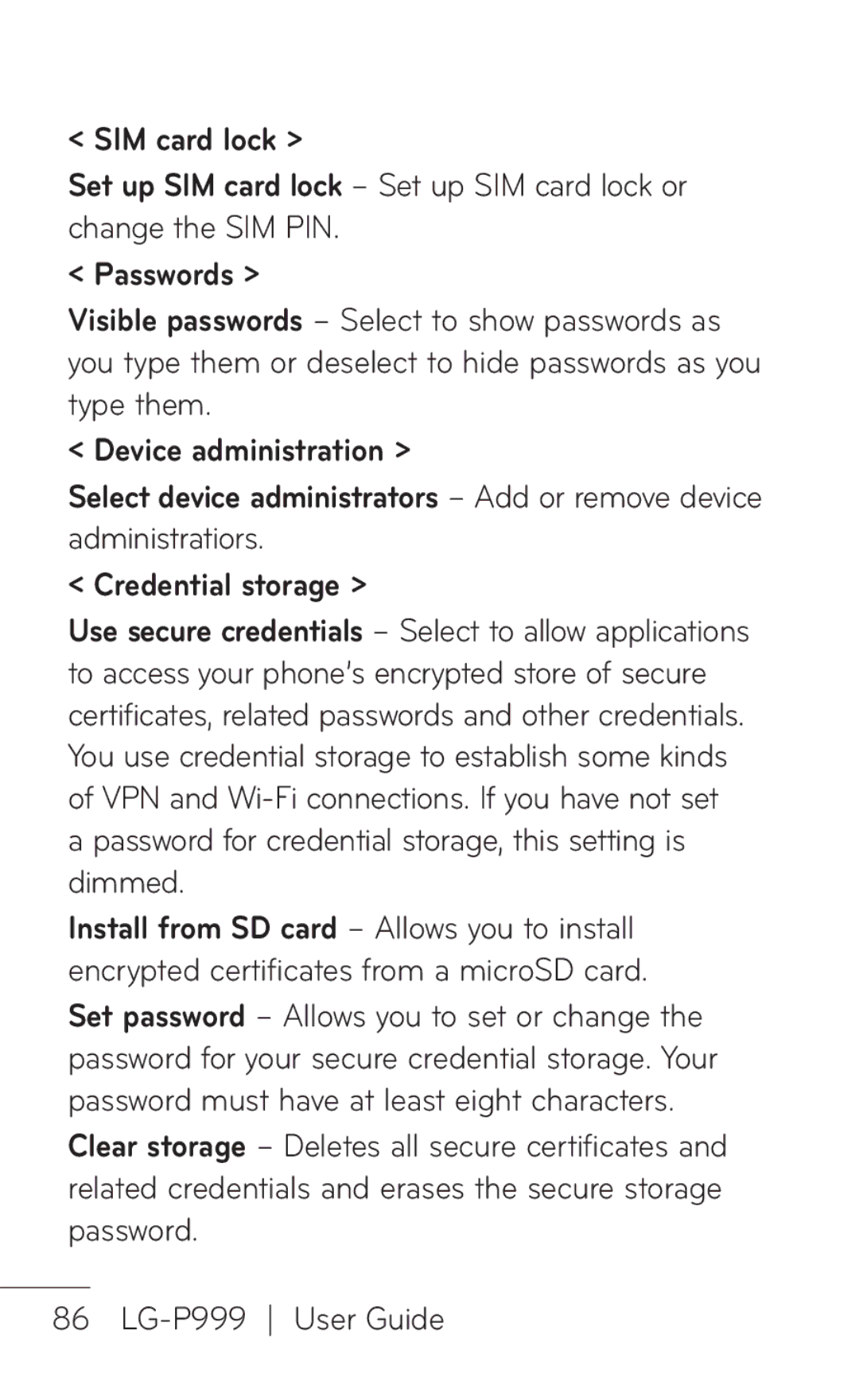 LG Electronics manual LG-P999 User Guide 