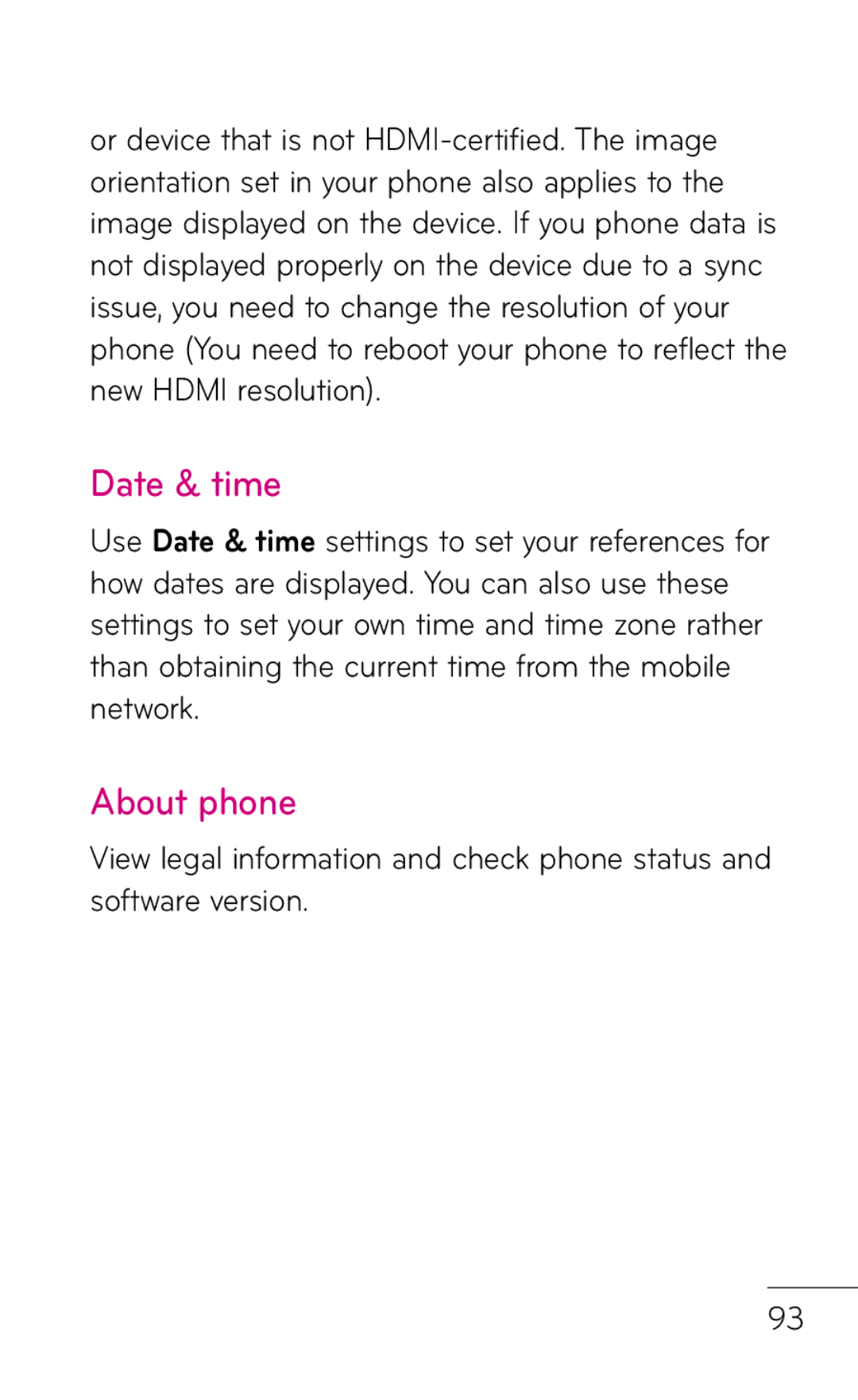 LG Electronics P999 manual Date & time, About phone 