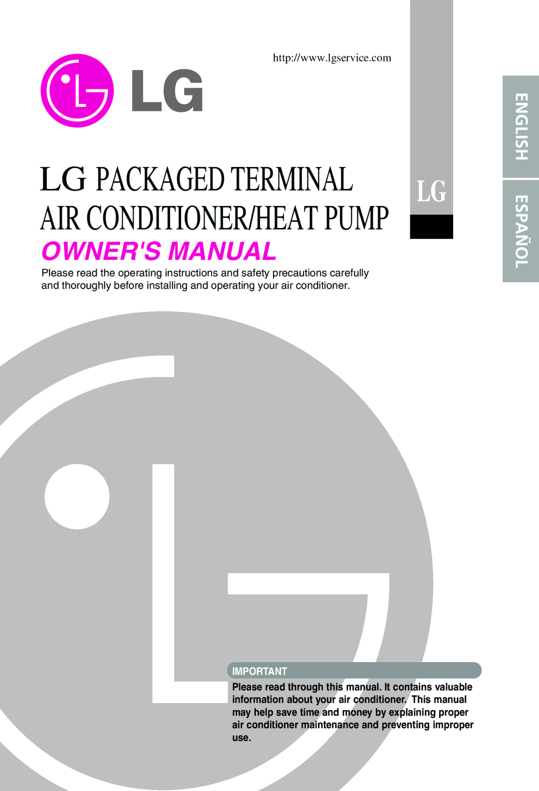 LG Electronics PACKAGED TERMINAL AIR CONDITIONER/HEAT PUMP owner manual LG Packaged Terminal 