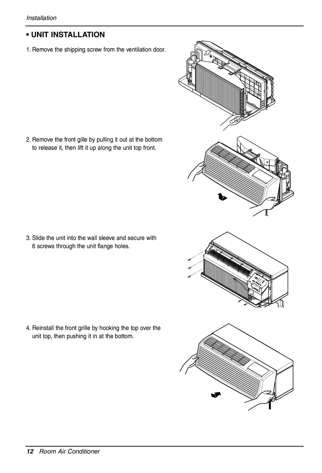 LG Electronics PACKAGED TERMINAL AIR CONDITIONER/HEAT PUMP owner manual Unit Installation 