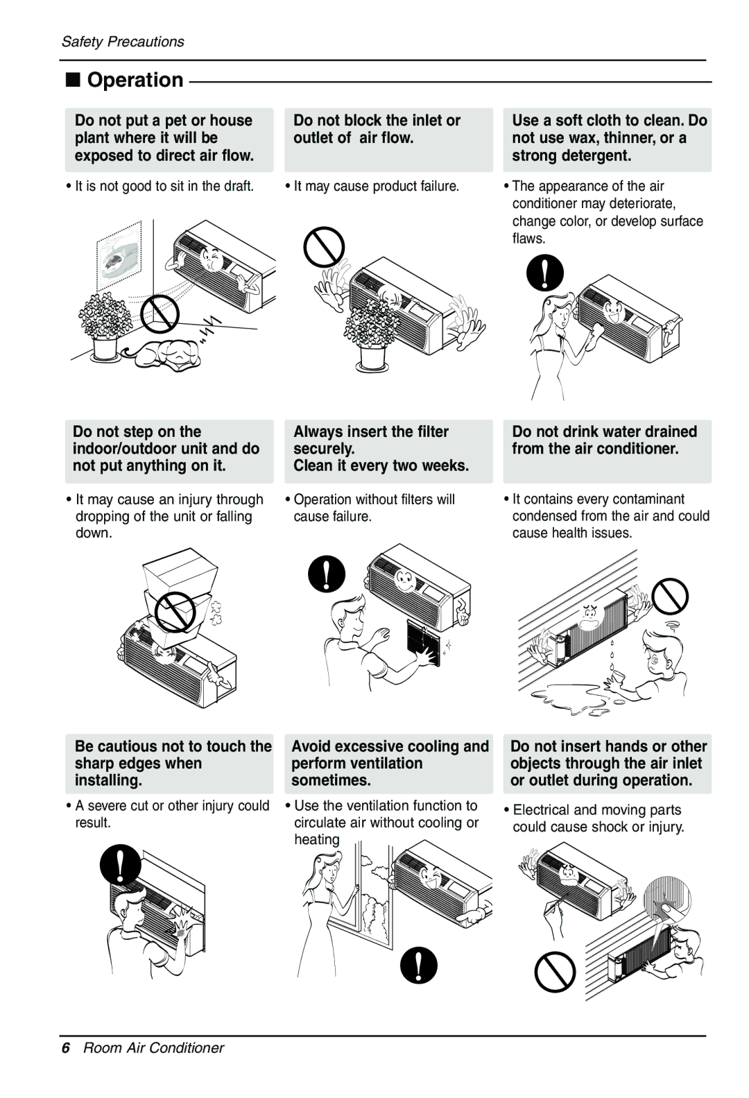 LG Electronics PACKAGED TERMINAL AIR CONDITIONER/HEAT PUMP owner manual Do not block the inlet or outlet of air flow 