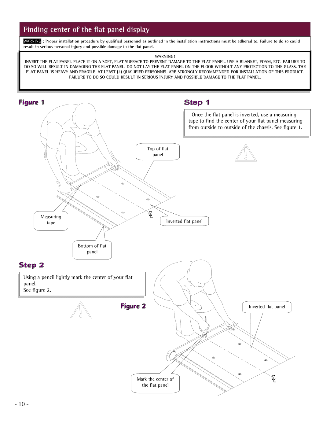 LG Electronics PCM-MS2 installation manual Finding center of the flat panel display 