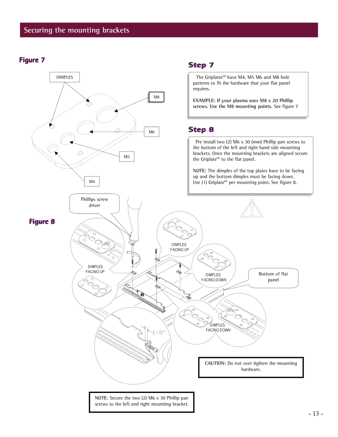 LG Electronics PCM-MS2 installation manual Securing the mounting brackets 