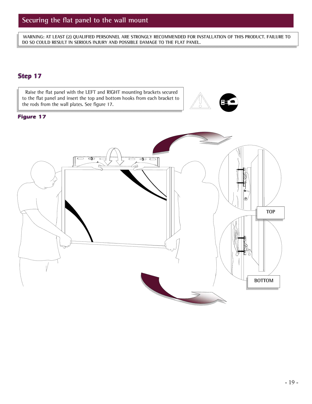 LG Electronics PCM-MS2 installation manual Securing the flat panel to the wall mount, Bottom 