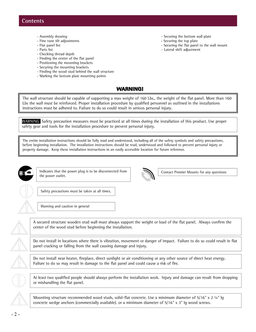 LG Electronics PCM-MS2 installation manual Contents 