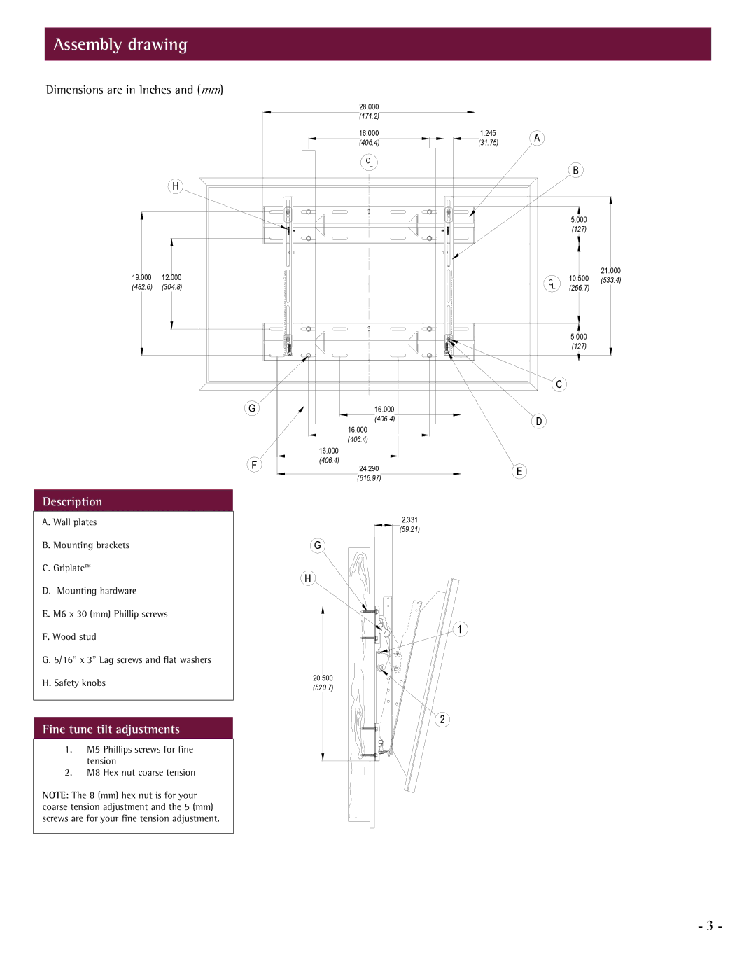 LG Electronics PCM-MS2 installation manual Assembly drawing, Description 