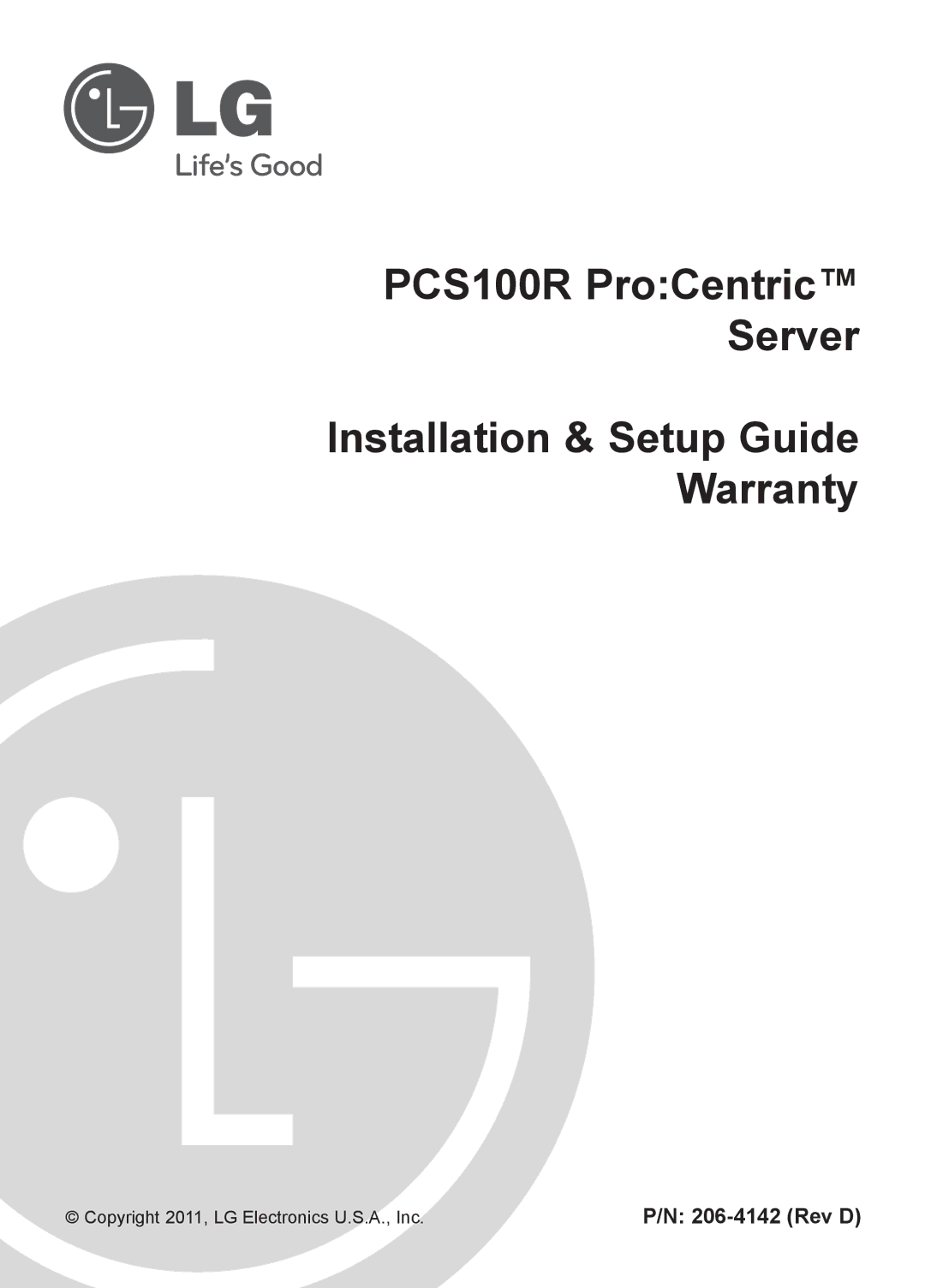 LG Electronics PCS100R setup guide Rev D, Copyright 2011, LG Electronics U.S.A., Inc 