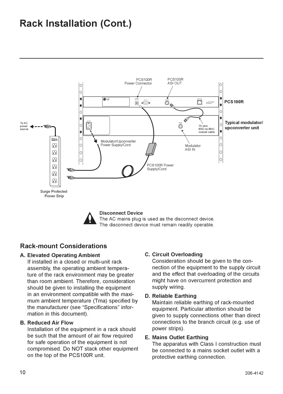 LG Electronics PCS100R setup guide Rack-mount Considerations 