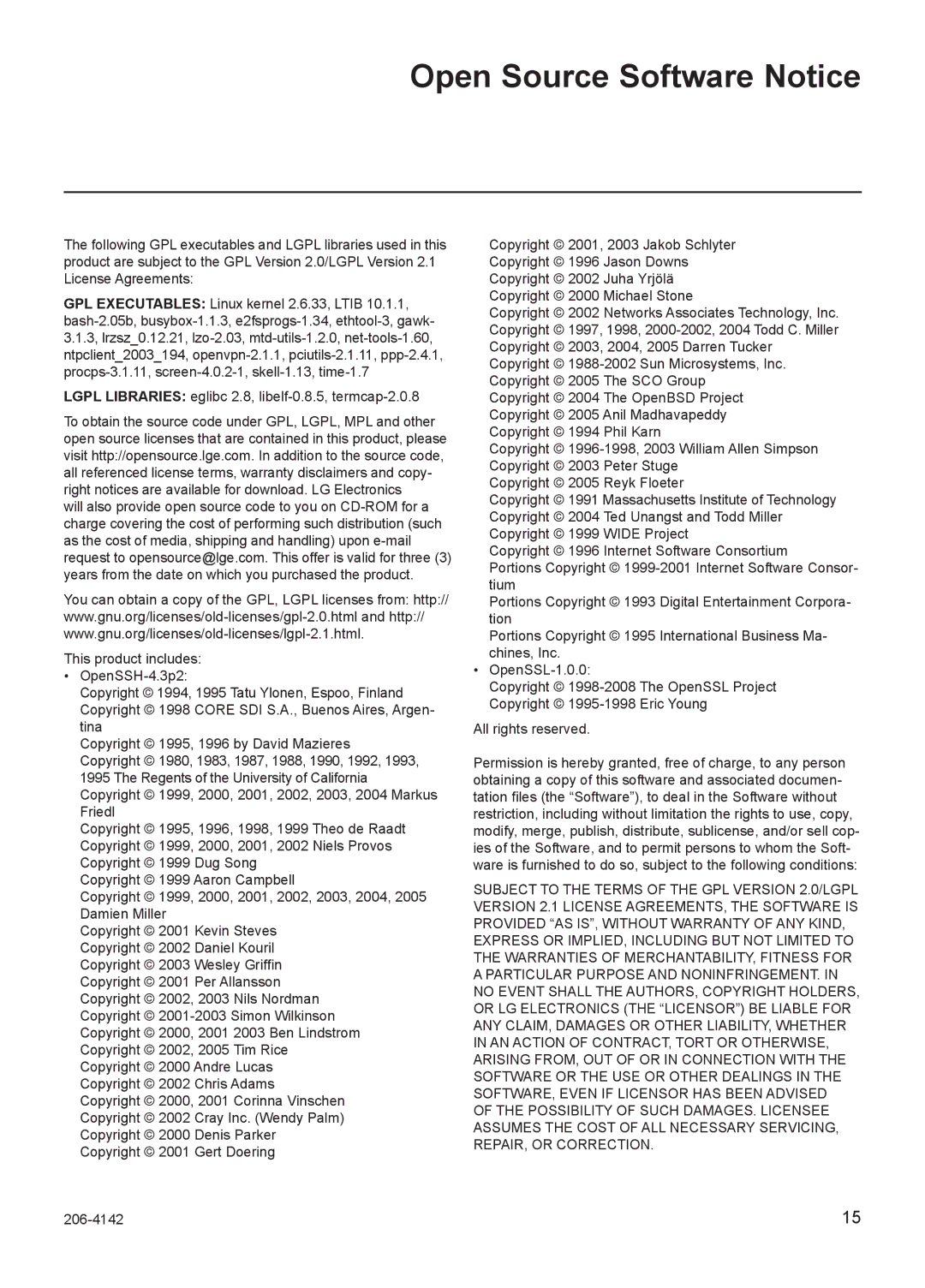 LG Electronics PCS100R setup guide Open Source Software Notice, Lgpl Libraries eglibc 2.8, libelf-0.8.5, termcap-2.0.8 