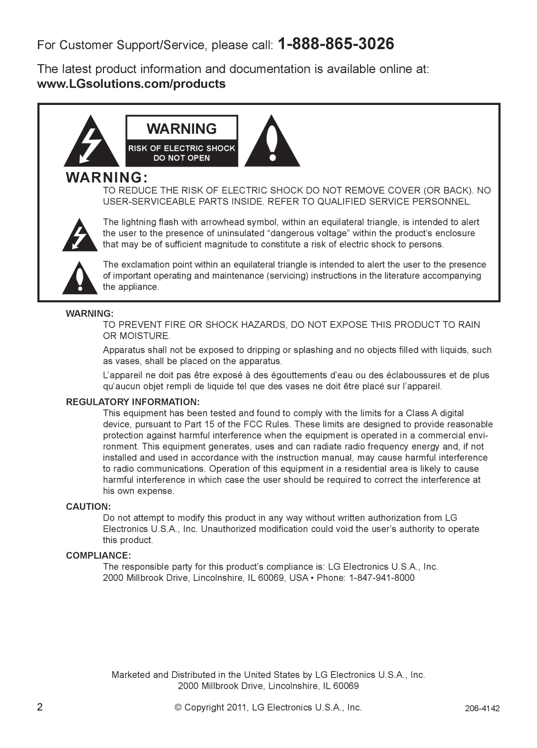 LG Electronics PCS100R setup guide For Customer Support/Service, please call­1-888-865-3026 