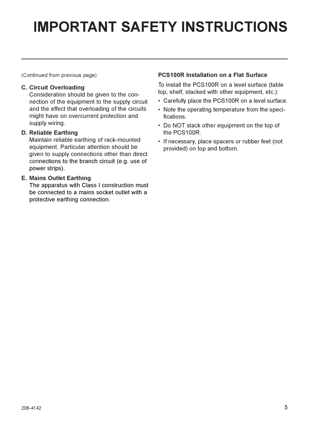 LG Electronics PCS100R setup guide Circuit Overloading, Reliable Earthing, Mains Outlet Earthing 