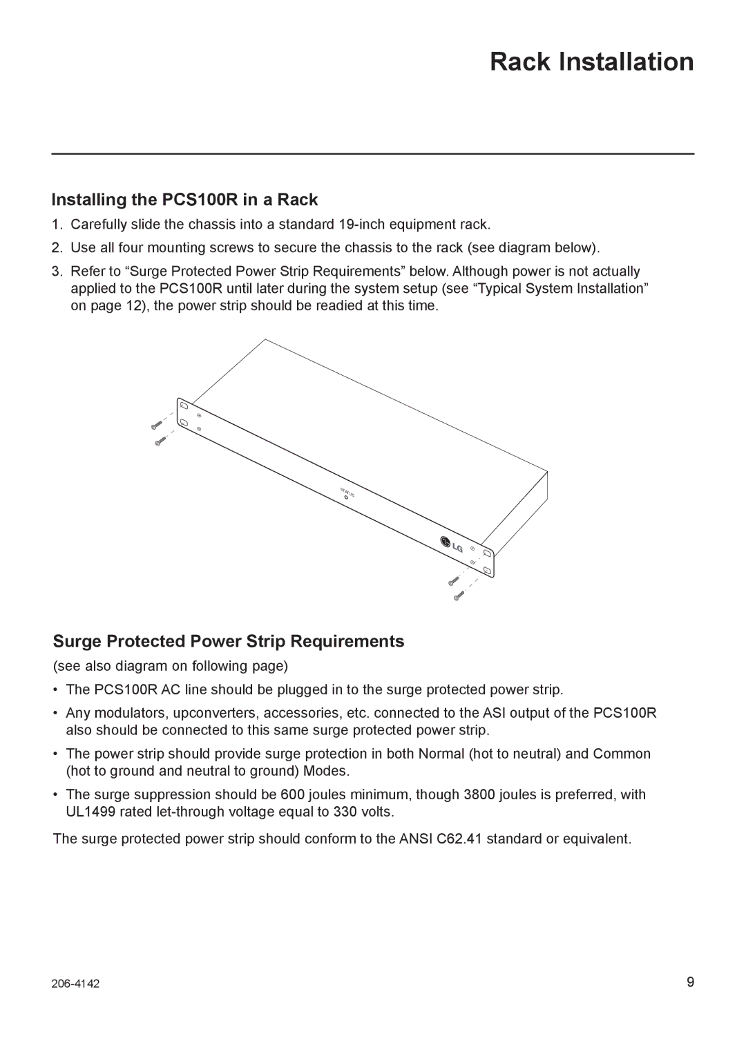 LG Electronics setup guide Rack Installation, Installing the PCS100R in a Rack, Surge Protected Power Strip Requirements 