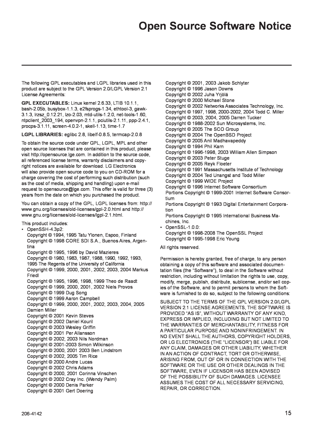 LG Electronics PCS100R setup guide Open Source Software Notice 