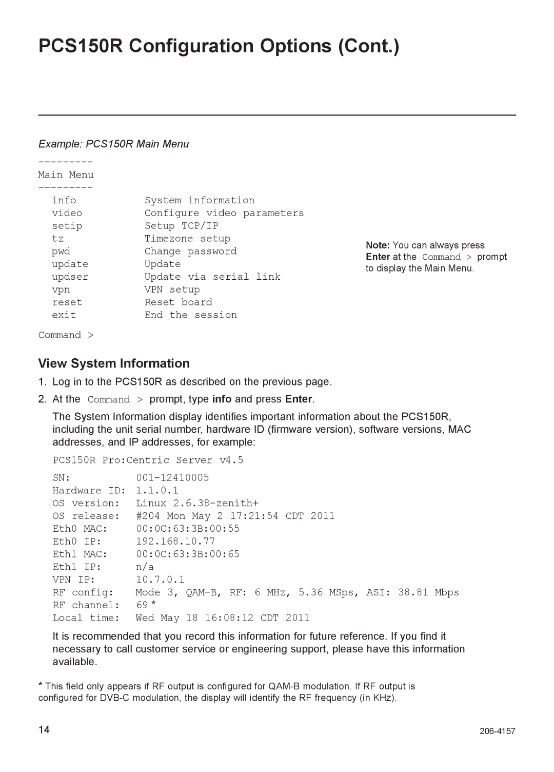 LG Electronics PCS150R setup guide View System Information, Main Menu System information Info Video 