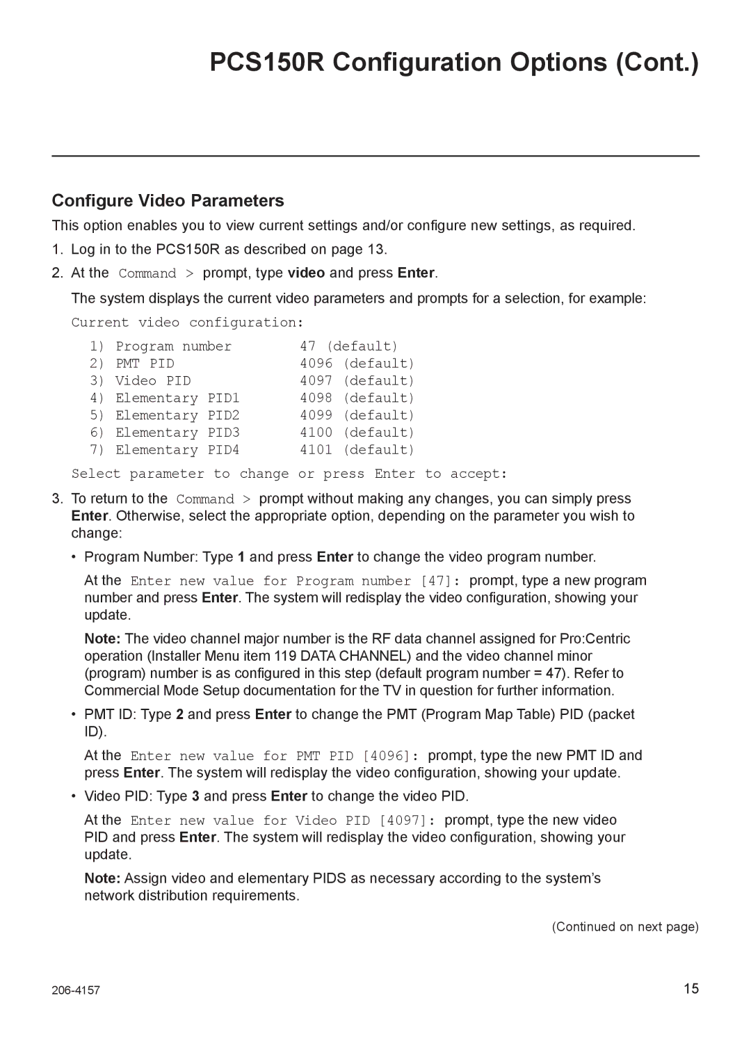 LG Electronics PCS150R setup guide Configure Video Parameters 