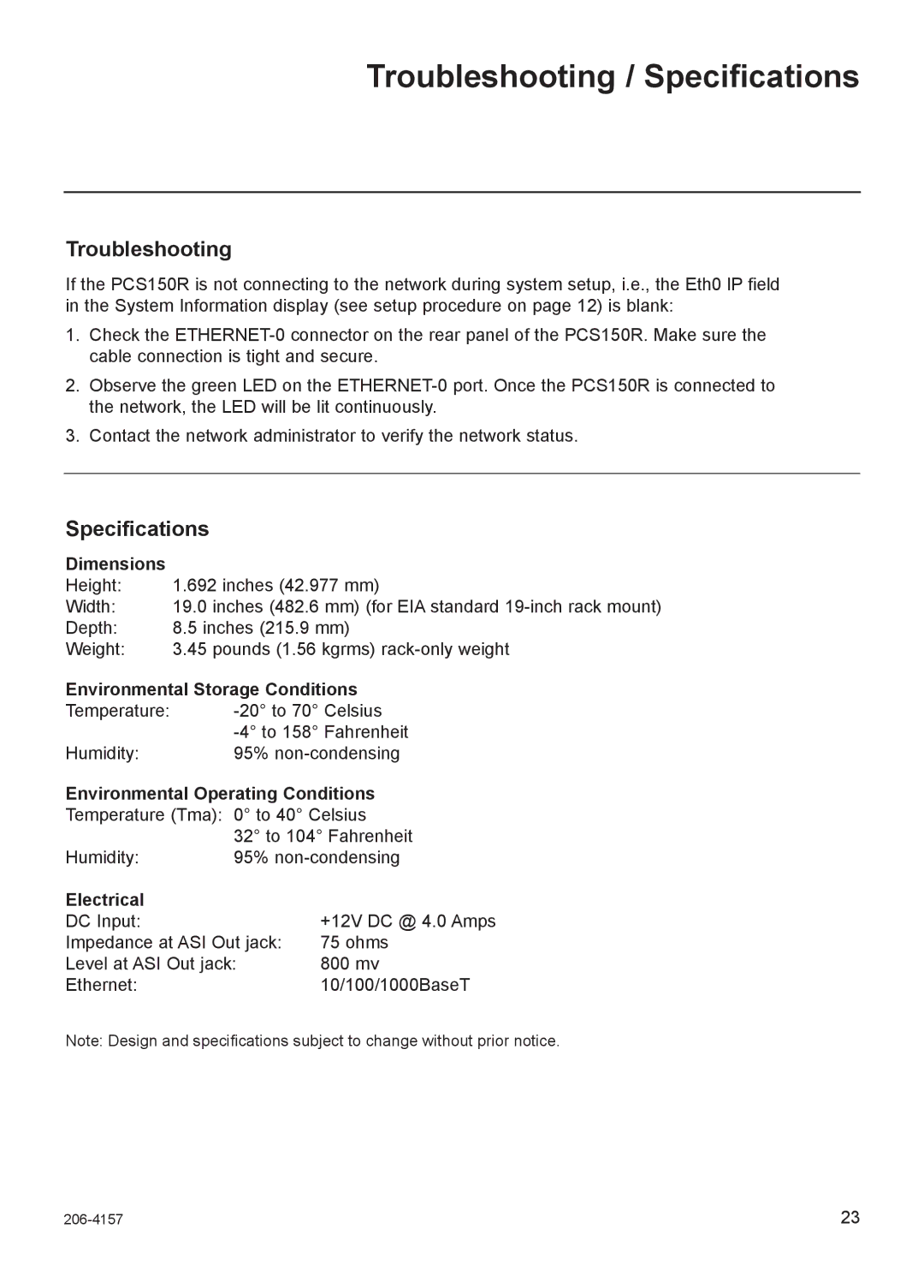 LG Electronics PCS150R setup guide Troubleshooting / Specifications 