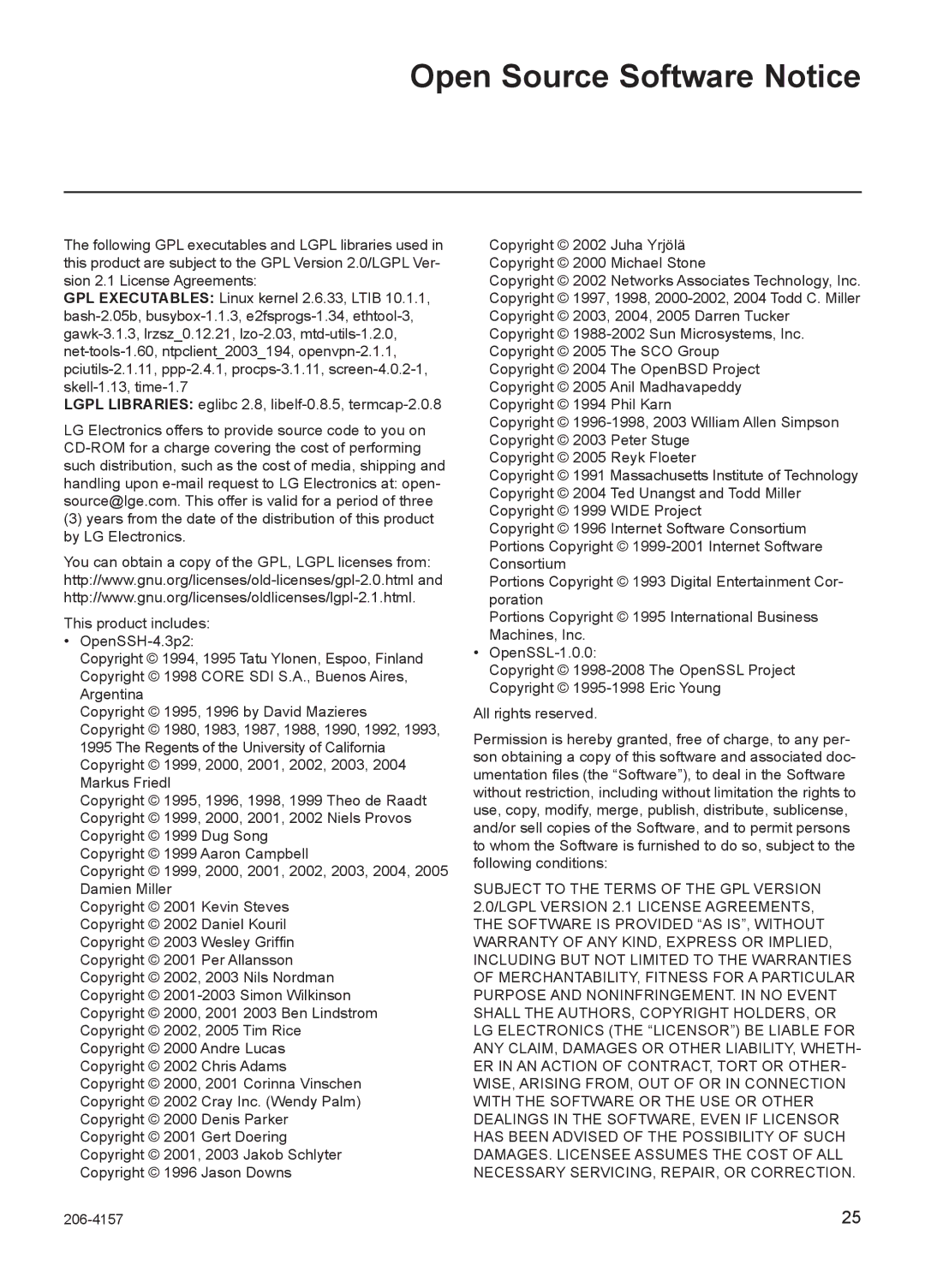 LG Electronics PCS150R setup guide Open Source Software Notice 