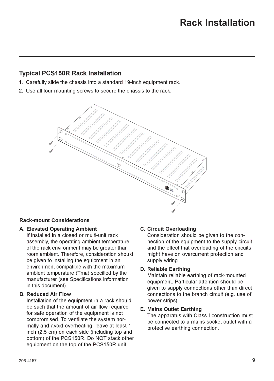 LG Electronics setup guide Typical PCS150R Rack Installation 