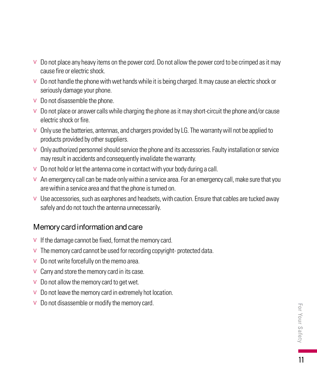 LG Electronics PDA manual Memory card information and care 