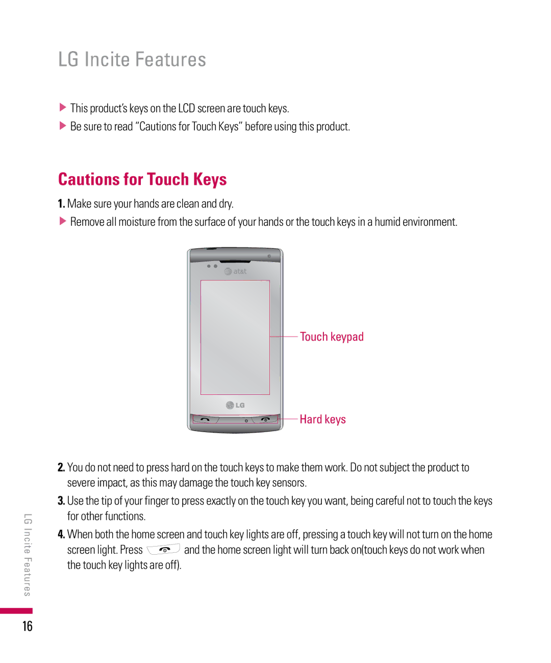 LG Electronics PDA manual LG Incite Features 