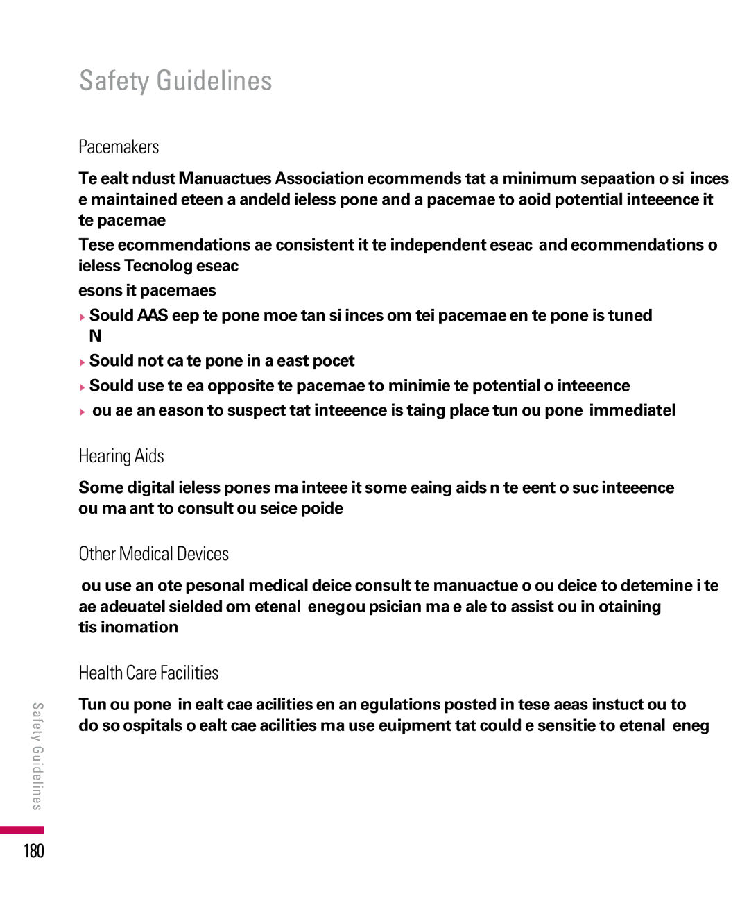 LG Electronics PDA manual Safety Guidelines, 180 