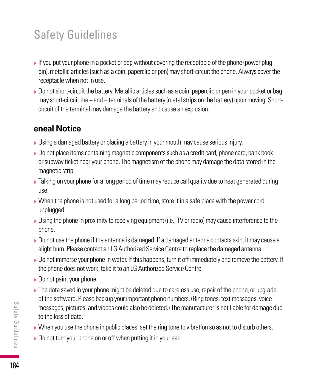 LG Electronics PDA manual 184, Do not paint your phone 