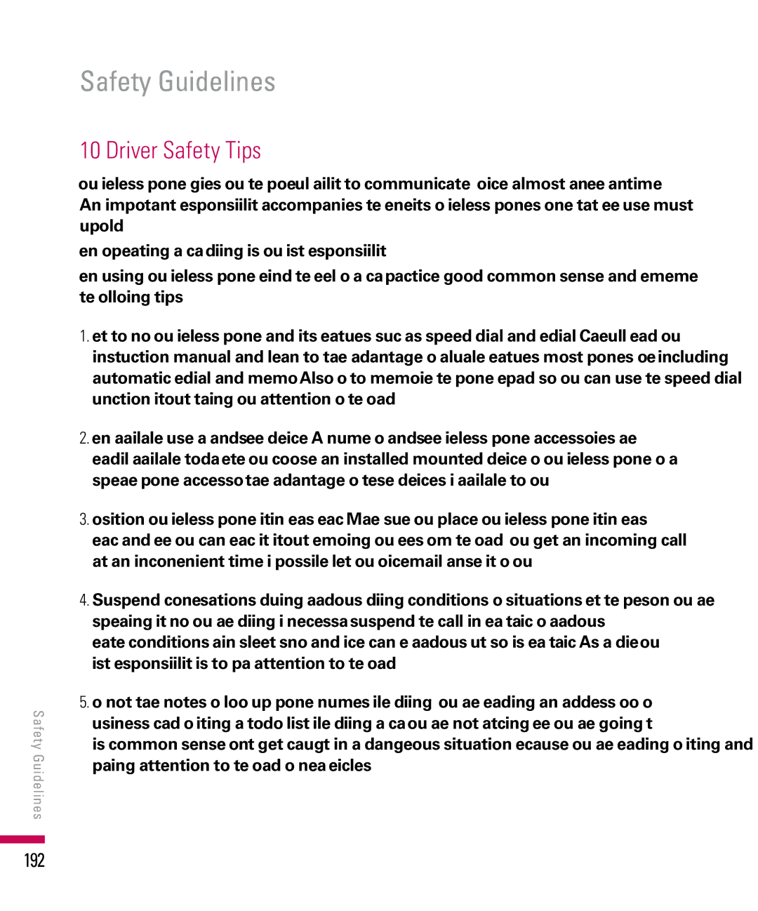 LG Electronics PDA manual Driver Safety Tips, 192 