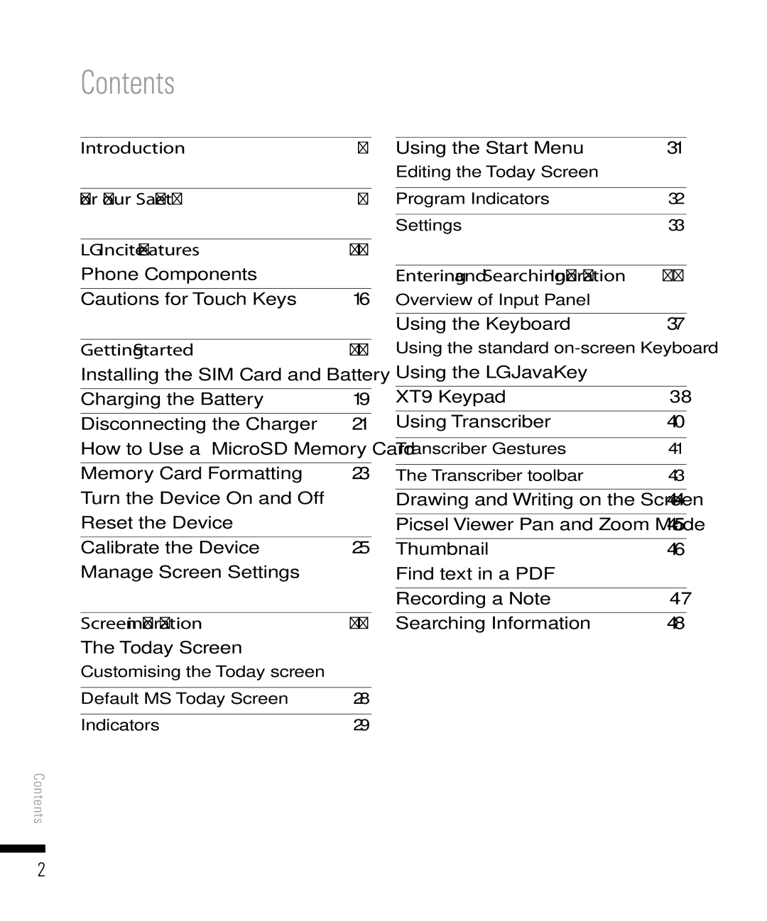 LG Electronics PDA manual Contents 