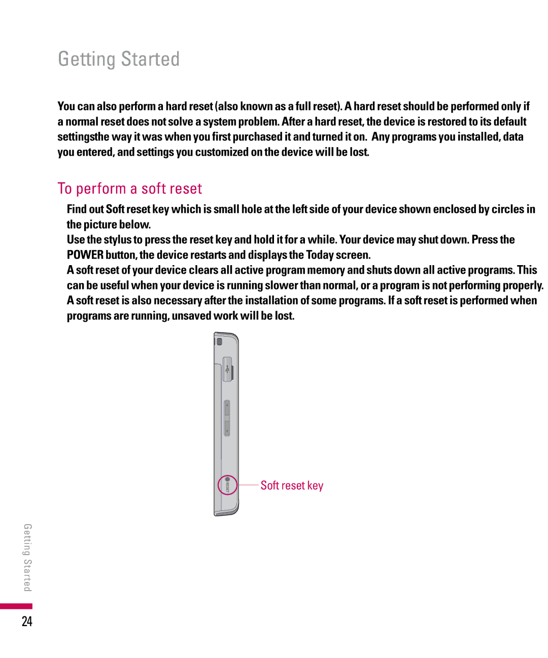 LG Electronics PDA manual To perform a soft reset 