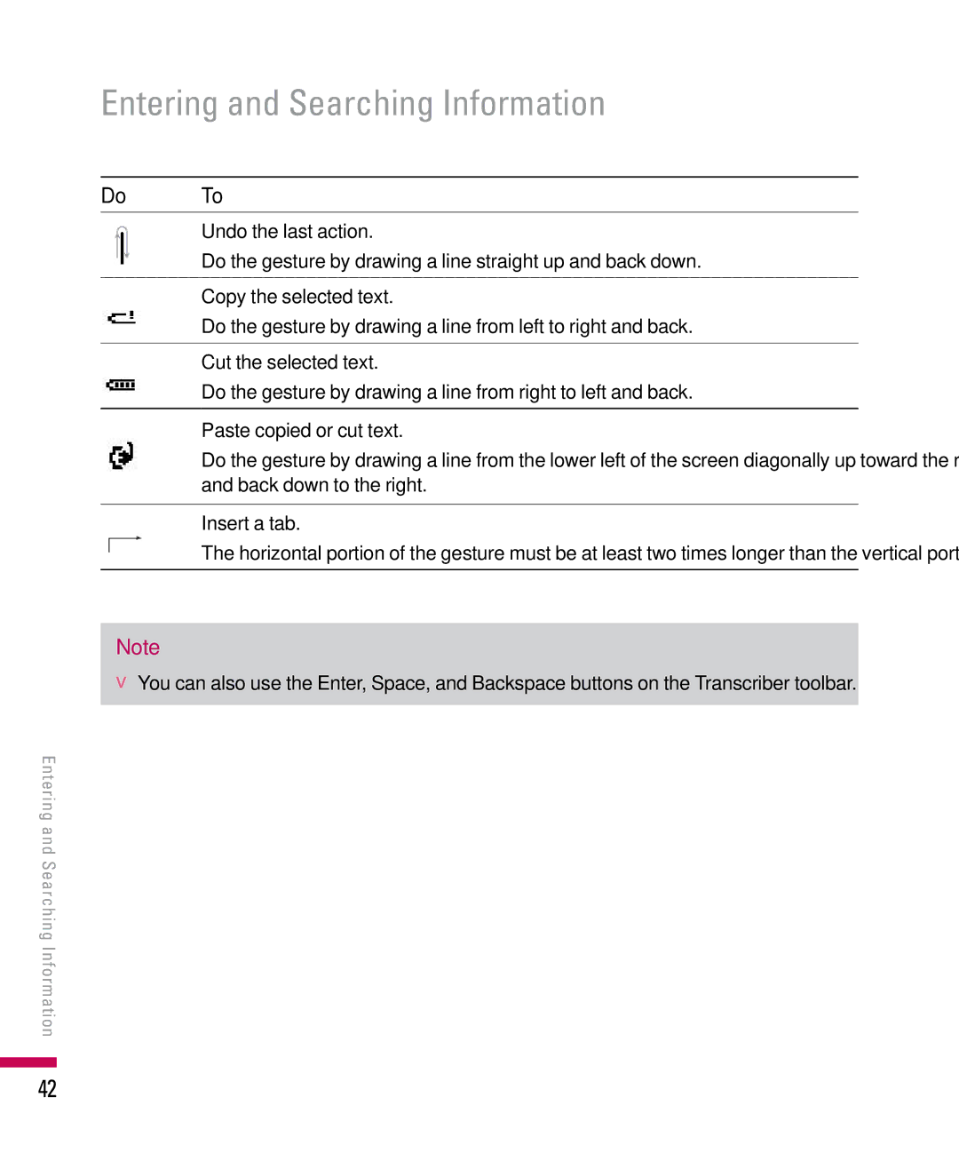 LG Electronics PDA manual Entering and Searching Information 