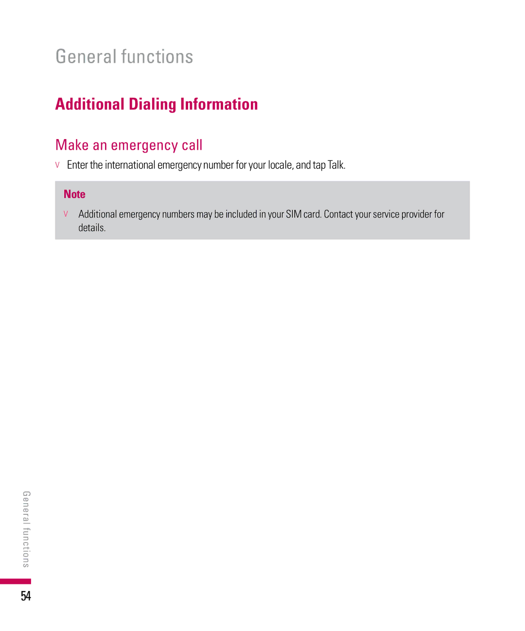 LG Electronics PDA manual Additional Dialing Information, Make an emergency call 