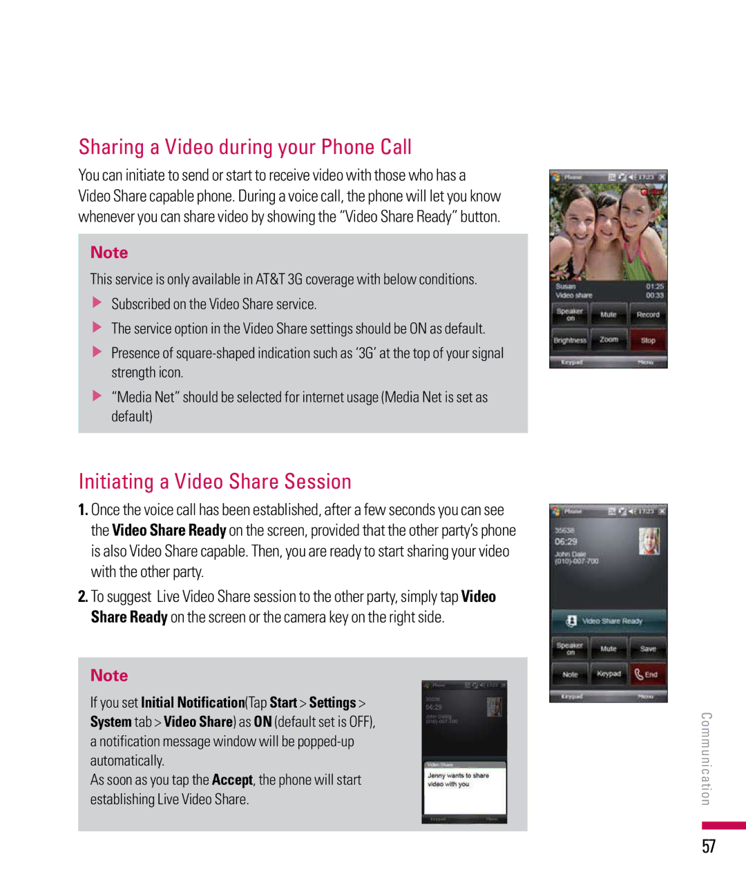 LG Electronics PDA manual Sharing a Video during your Phone Call, Initiating a Video Share Session 