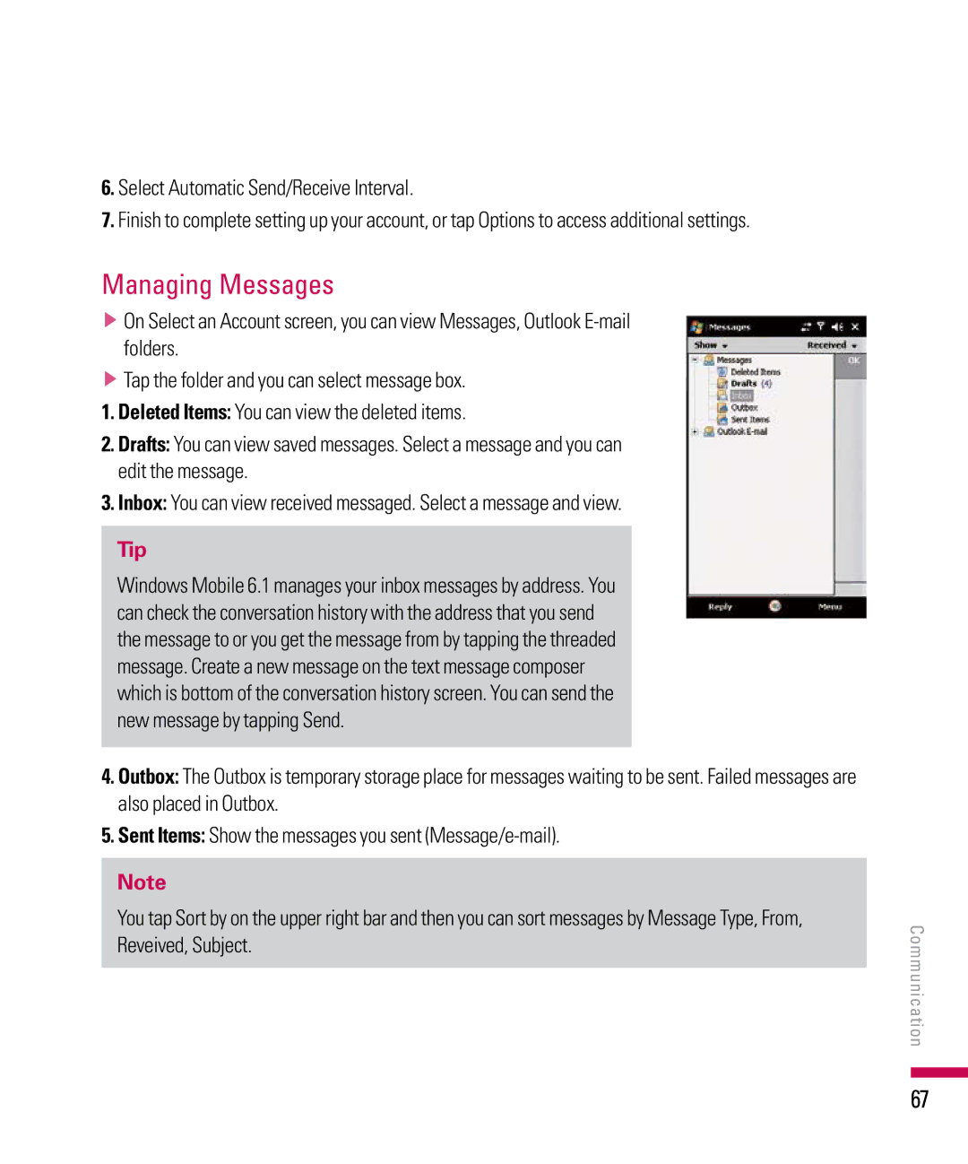 LG Electronics PDA manual Managing Messages 