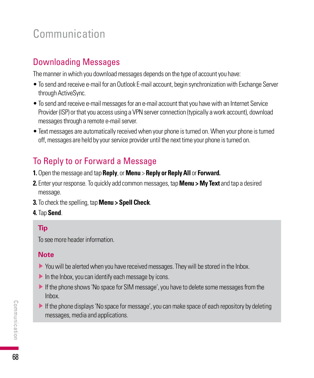 LG Electronics PDA manual Downloading Messages, To Reply to or Forward a Message 