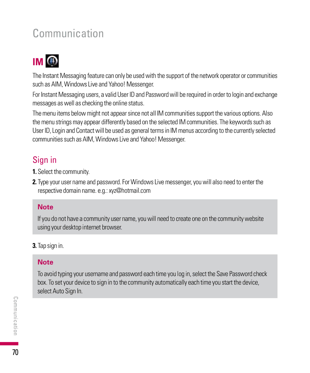 LG Electronics PDA manual Sign 