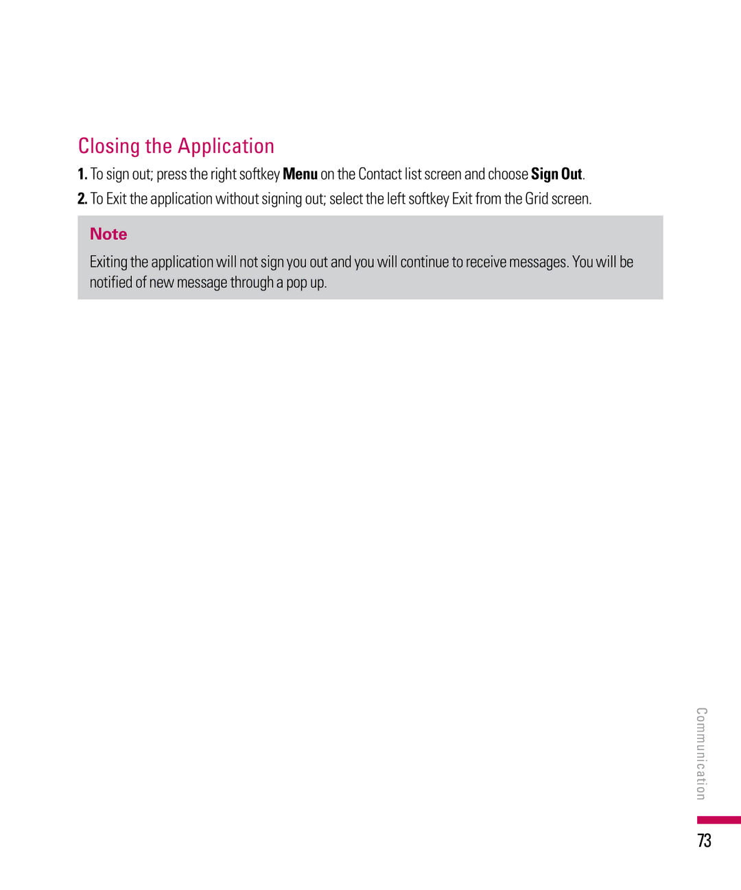 LG Electronics PDA manual Closing the Application 