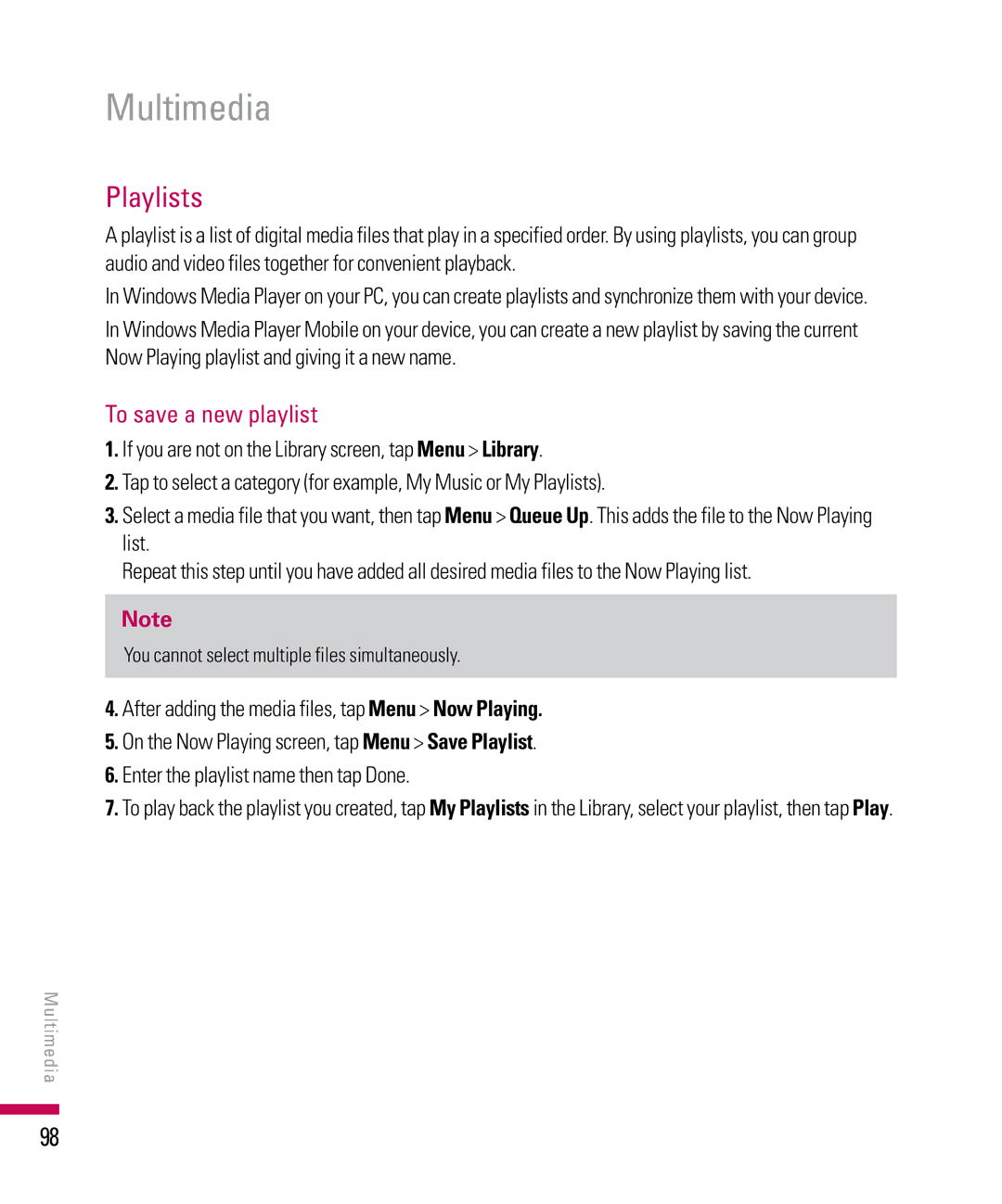 LG Electronics PDA manual Playlists, To save a new playlist 