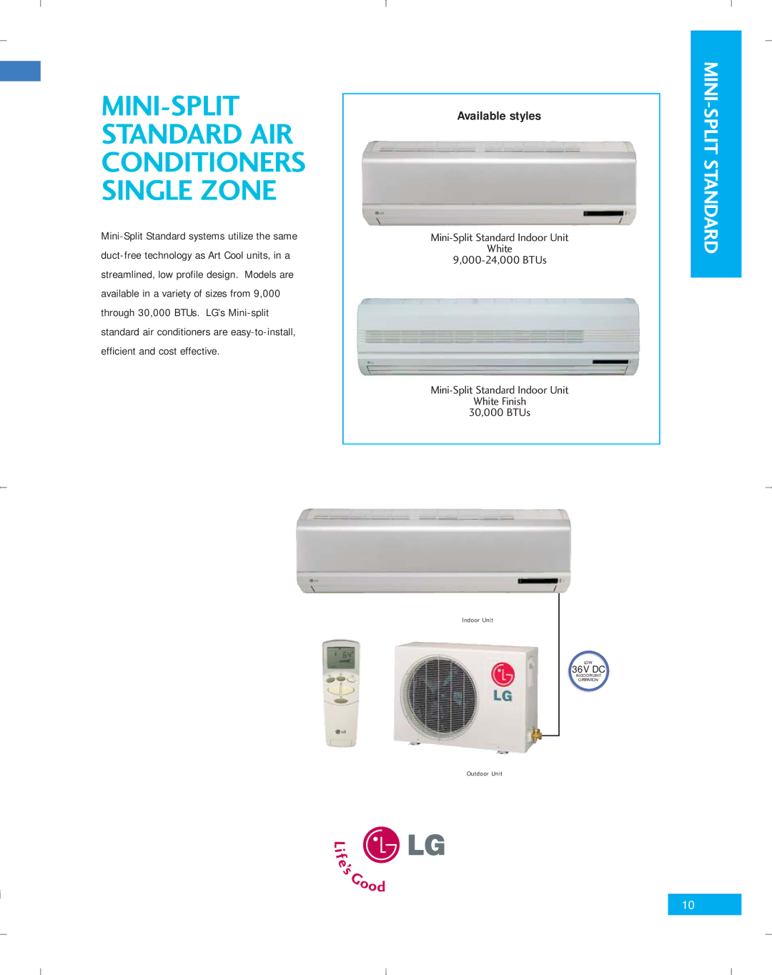 LG Electronics PG-100-2006-VER3 manual MINI-SPLIT Standard AIR Conditioners Single Zone 