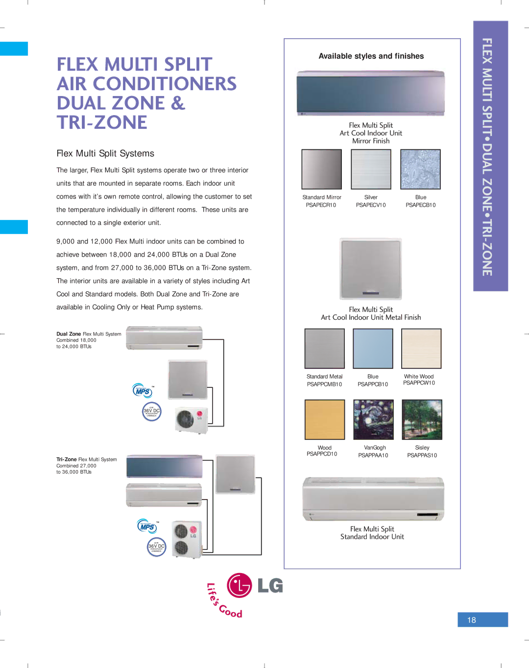 LG Electronics PG-100-2006-VER3 manual Flex Multi Split AIR Conditioners Dual Zone & TRI-ZONE 