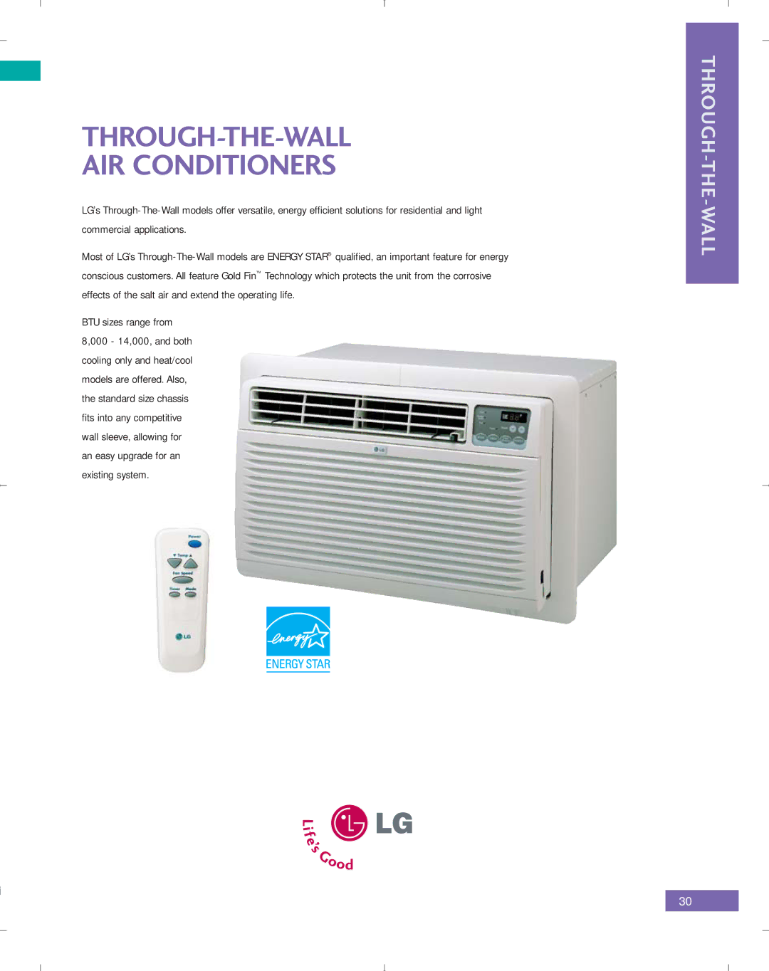 LG Electronics PG-100-2006-VER3 manual THROUGH-THE-WALL AIR Conditioners 